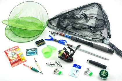 Zestaw Wędkarski 1x Wędka, 1x Kołowrotek, Podbierak