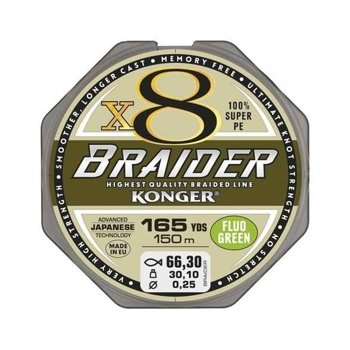 Konger Plecionka Braider X8 Fluo Green 0,06mm / 150m / 4,9kg