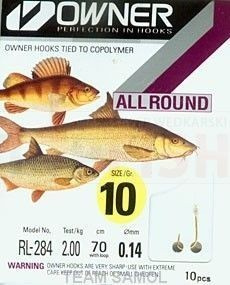 Haczyki Owner Rl284 Z Przyponem 14 - 0,12mm - Złoty