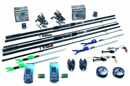 Zestaw Na Karpia - Jaxon 2x Tenesa 3,3m, 2x Kołowrotki MF IFR 6000, Podpórki