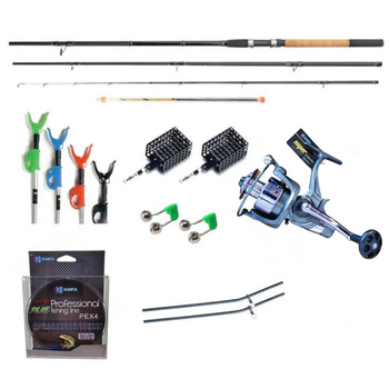 Solidny Zestaw Wędkarski Feeder - Wędka Aqua Carbon, Kołowrotek Wolny Bieg