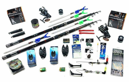 Zestaw Karpiowy Tele - Jaxon Wędki 3,3m, Kołowrotki MF DA-5000, Sygnalizatory