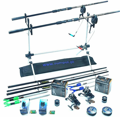 Zestaw Karp - Jaxon 2 Wędki Tenesa 3,6m, 2 Kołowrotki Wolny Bieg, Rod Pod