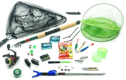 Zestaw Wędkarski Wędka Teleskopowa, Kołowrotek, Podbierak, Podpórka