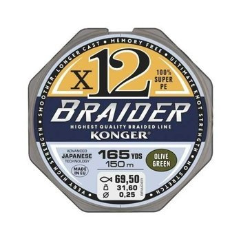 Konger Plecionka Braider X12 Olive Green 0,14mm / 150m / 18,4kg