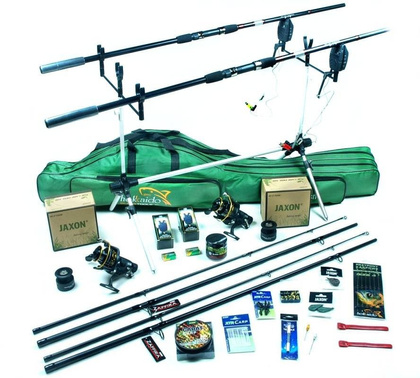 Zestaw MAX Na Karpia - Jaxon 2x Zaffira 3,6m, 2x Kołowrotki Top Carp, Stojak