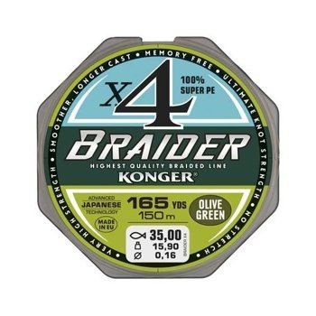 Konger Plecionka Braider X4 Olive Green 0,06mm / 150m / 4,0kg