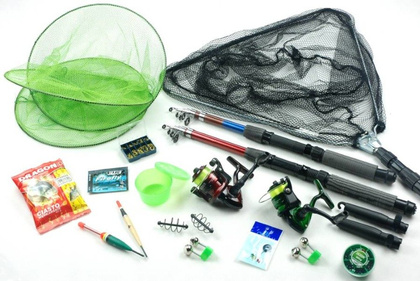 Zestaw Wędkarski Spławik-Grunt, Wędki, Kołowrotki, Podbierak