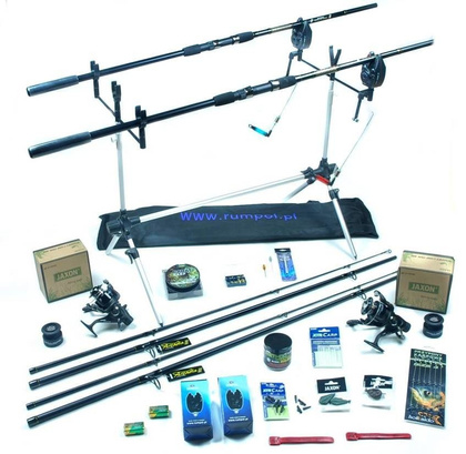 Zestaw Wędkarski - Jaxon Wędki 3,3m, Kołowrotki Magnet Carp 400, Rod Pod