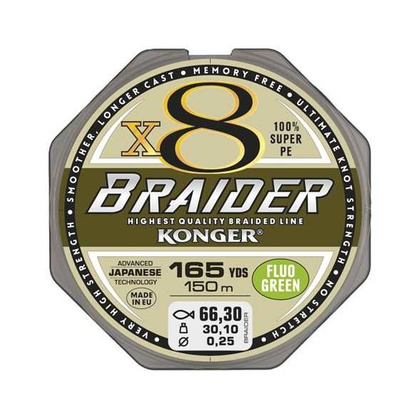 Konger Plecionka Braider X8 Fluo Green 0,06mm / 150m / 4,9kg