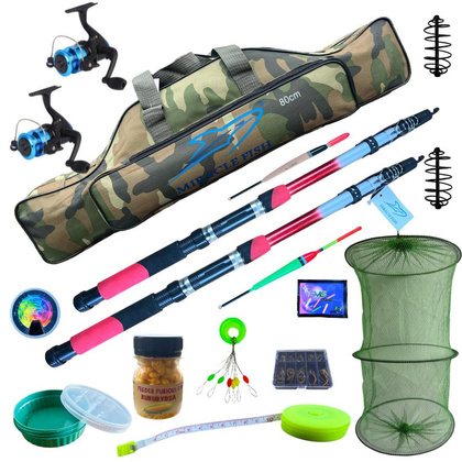 Zestaw Wędkarski Spławik-Grunt, 2 Wędki, 2 Kołowrotki, Akcesoria