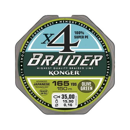 Konger Plecionka Braider X4 Olive Green 0,06mm / 150m / 4,0kg