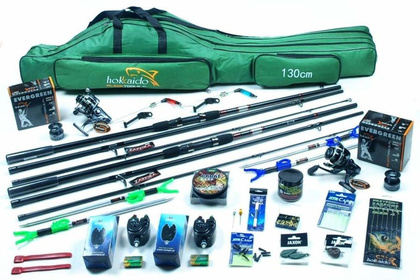 Zestaw Na Karpia - Jaxon 2x Zaffira 3,6m, 2x Kołowrotki MF DA-5000, Akcesoria