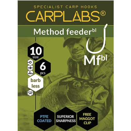 Carplabs Method Feeder Barbless Hook 14 Titanium Gray Mesh 6 Stk.
