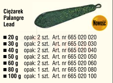 Konger Ciężarek Karpiowy Palangre Lead 60g - 2szt