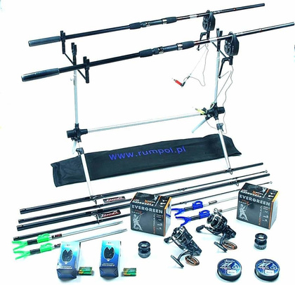 Zestaw Na Karpia - Jaxon 2x Tenesa 3,3m, 2x Kołowrotki MF DA-5000, Rod Pod