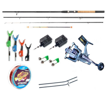 Solidny Zestaw Wędkarski Feeder - Wędka Aqua Carbon, Kołowrotek Wolny Bieg