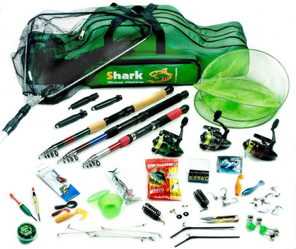 Zestaw Wędkarski Spinn-Spławik-Grunt 3 Wędki, 3 Kołowrotki, Torba, Podbierak